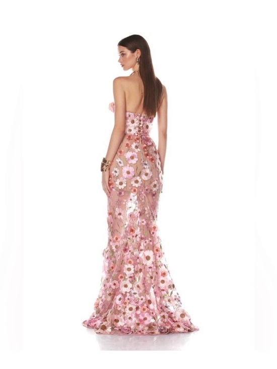 Bronx and Banco Dresses & Skirts - Bronx and Banco Pink Floral Strapless Mesh Gown